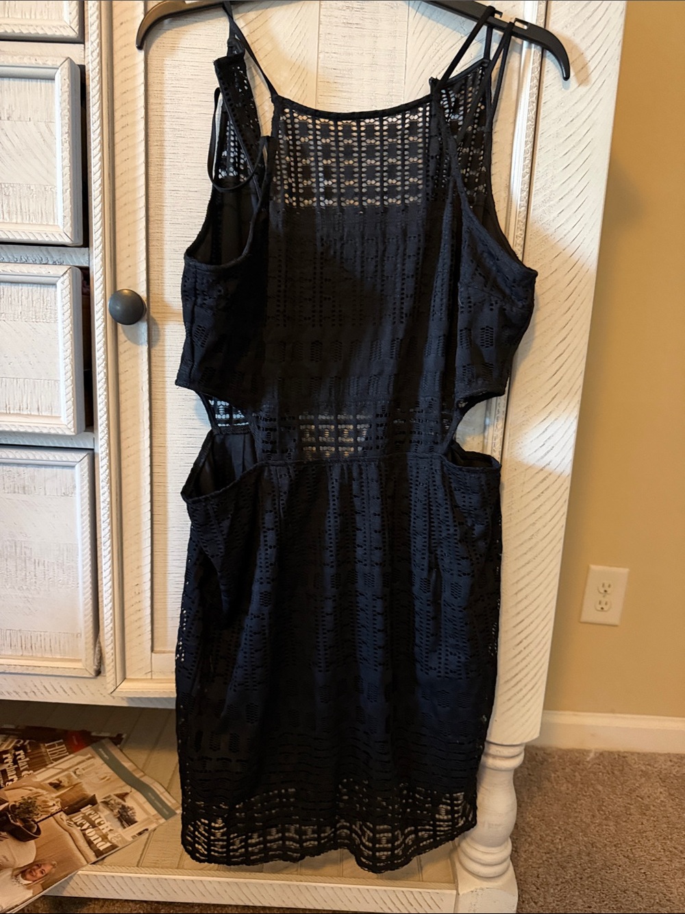 Express Black Crochet Mini Dress with Side Cutouts